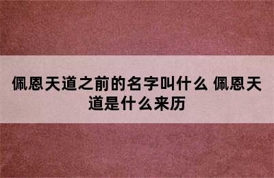 佩恩天道之前的名字叫什么 佩恩天道是什么来历